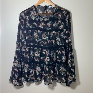 RO & DE Anthropologie Floral Bell Sleeved Blouse